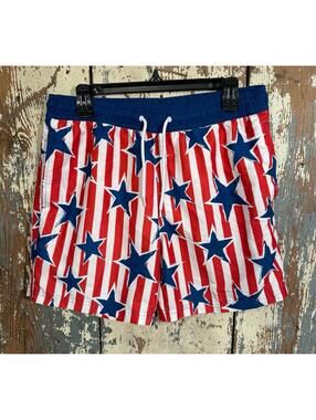 Mad Engine Swim Shorts Trunks men's size Medium Red White Blue Stars Patriotic